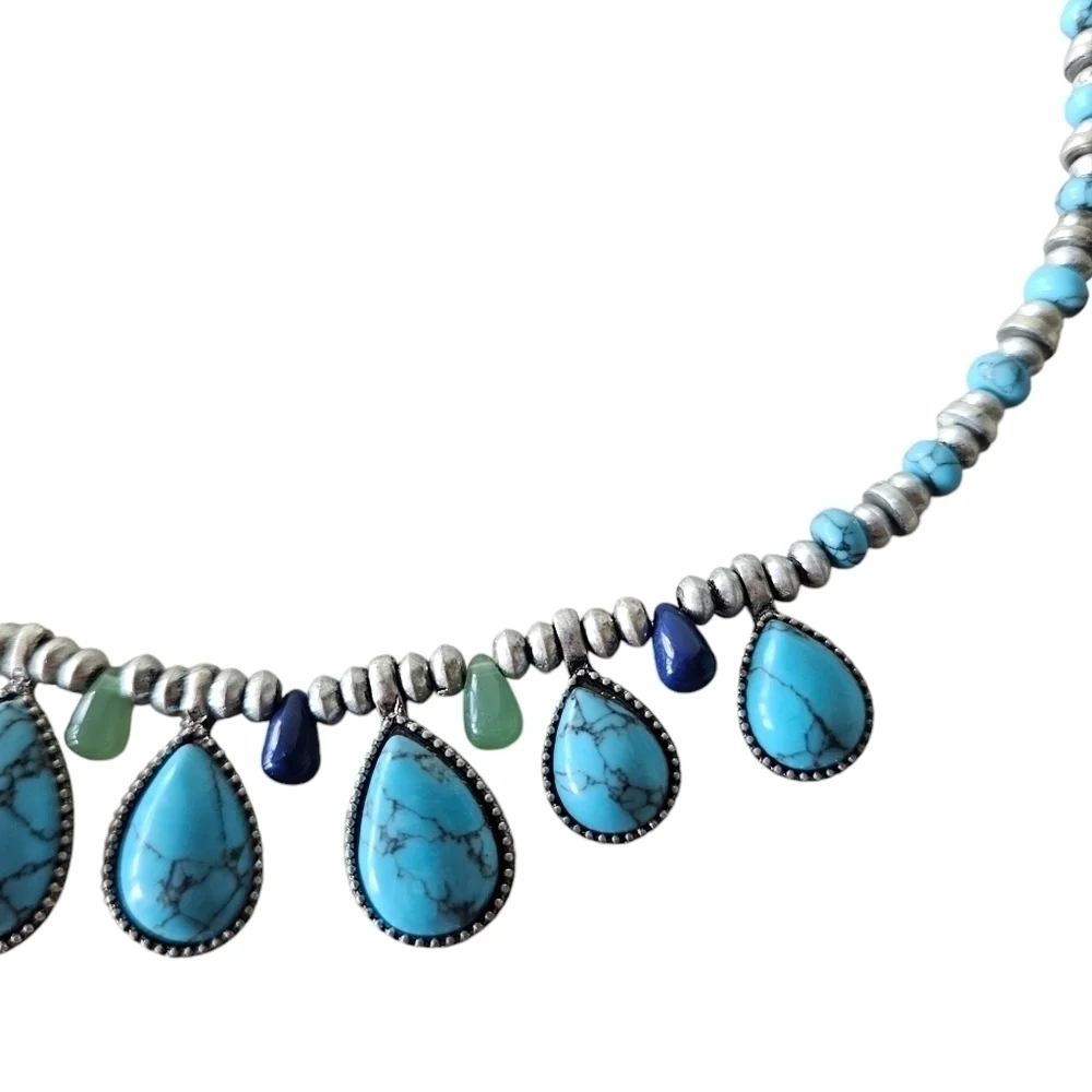 CHAPS Necklace Silver Tone Faux Turquoise Beads